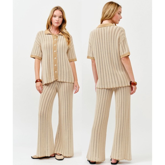 ILLA ILLA Other - ST257. Chevron Pointelle Knit Shirt‎ & Pants Matching Set
